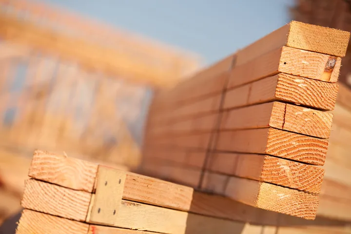Stacked lumber ready for bed building